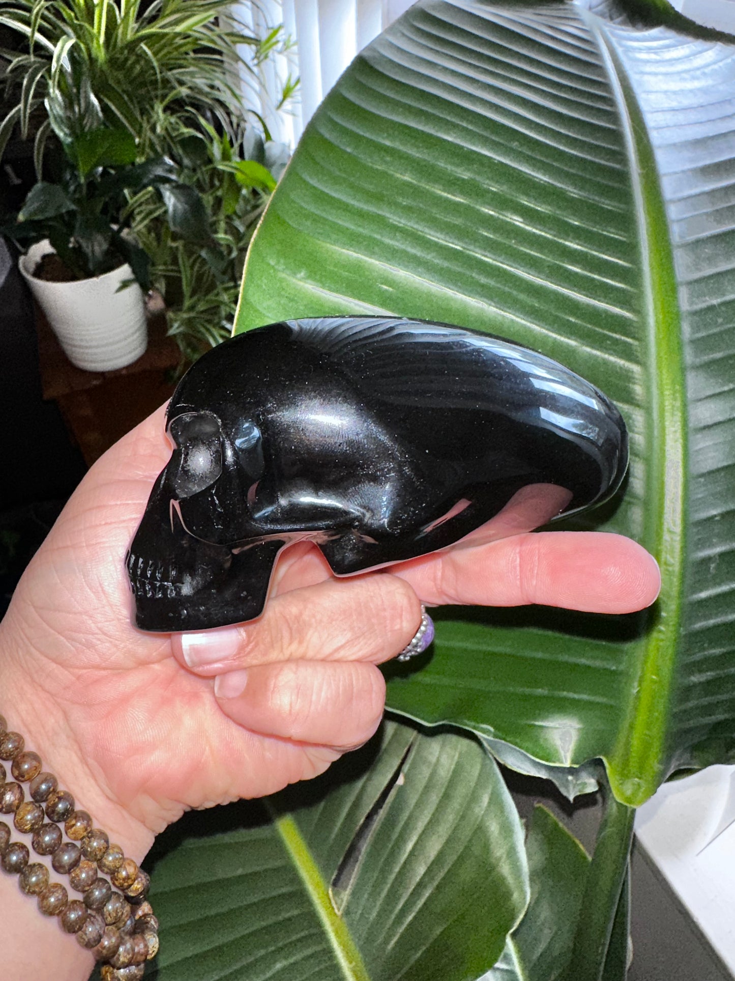 Black Obsidian Elongated Alien Crystal Skull