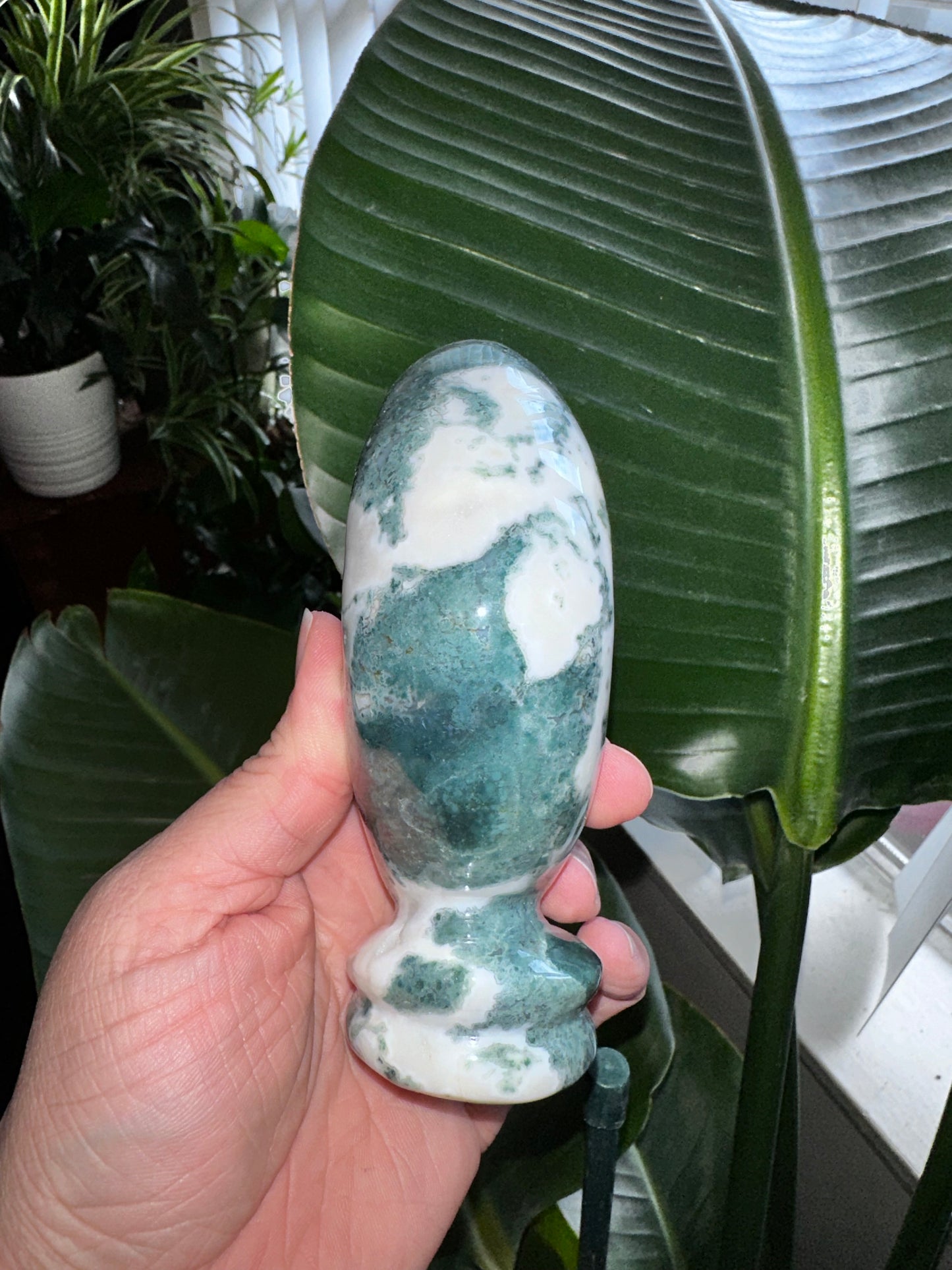 Druzy Moss Agate Crystal Moon Skull