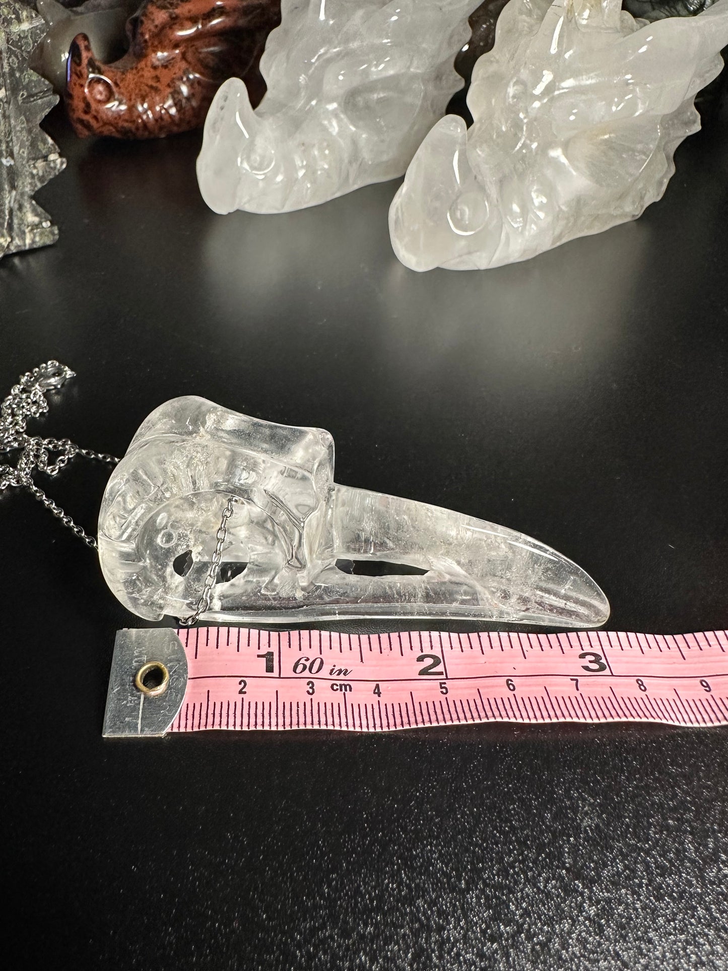 Clear Quartz Crystal Raven Skull