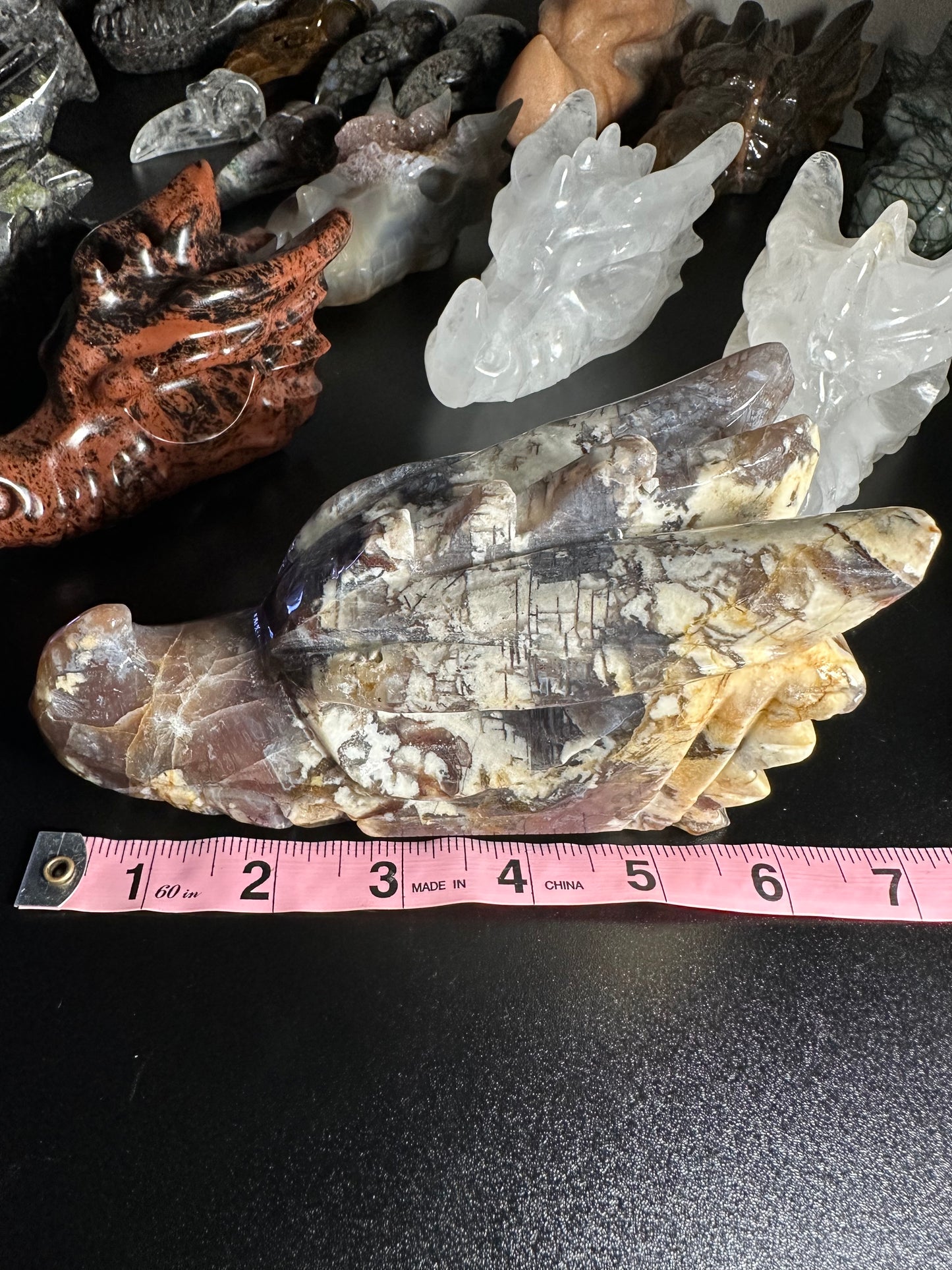 Flower Agate Dragon Skull