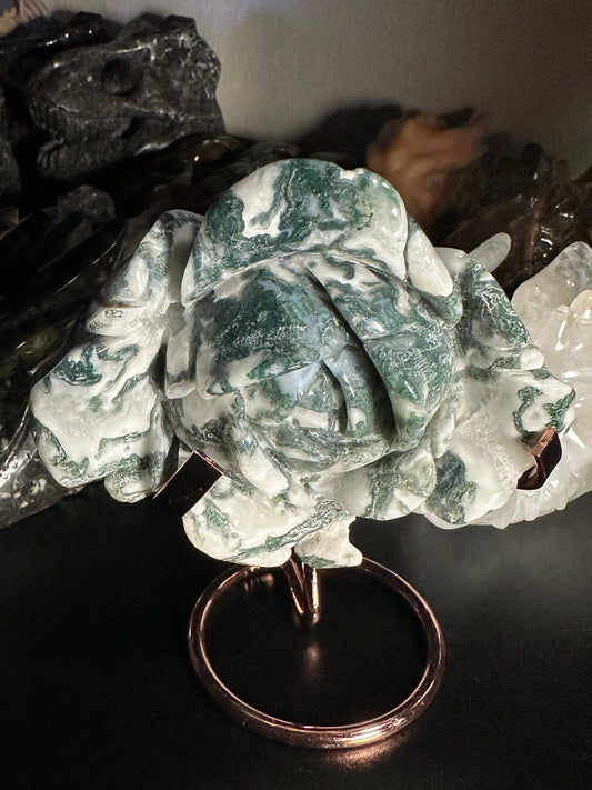 Moss Agate Flower w / stand