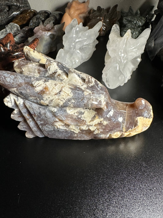 Flower Agate Dragon Skull