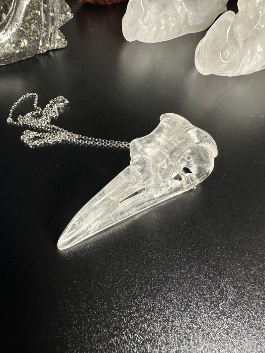 Clear Quartz Crystal Raven Skull