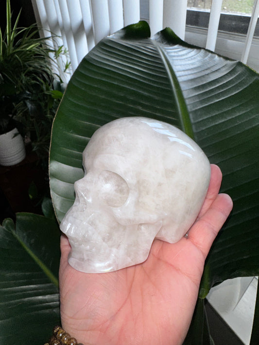 Rutile White Quartz and Tourmaline Crystal Skull